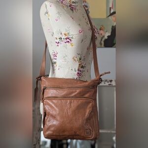 Wise Owl Brown REAL Leather Crossbody Bag